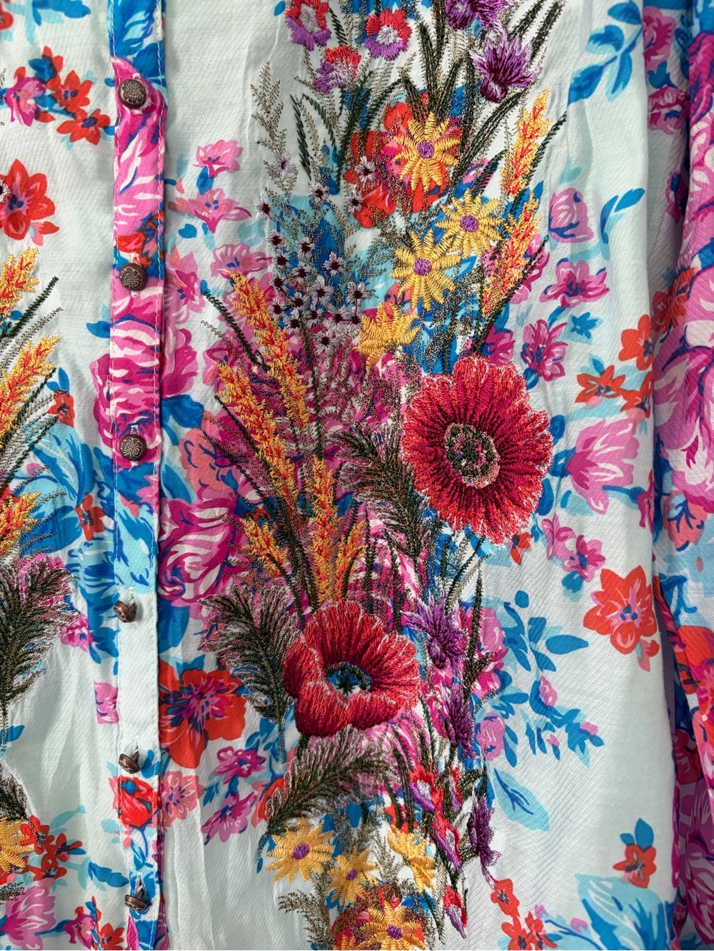 Arrata Silent Journey Floral Embroidered Long Sleeve Button Down Boho Blouse L - Picture 4 of 10